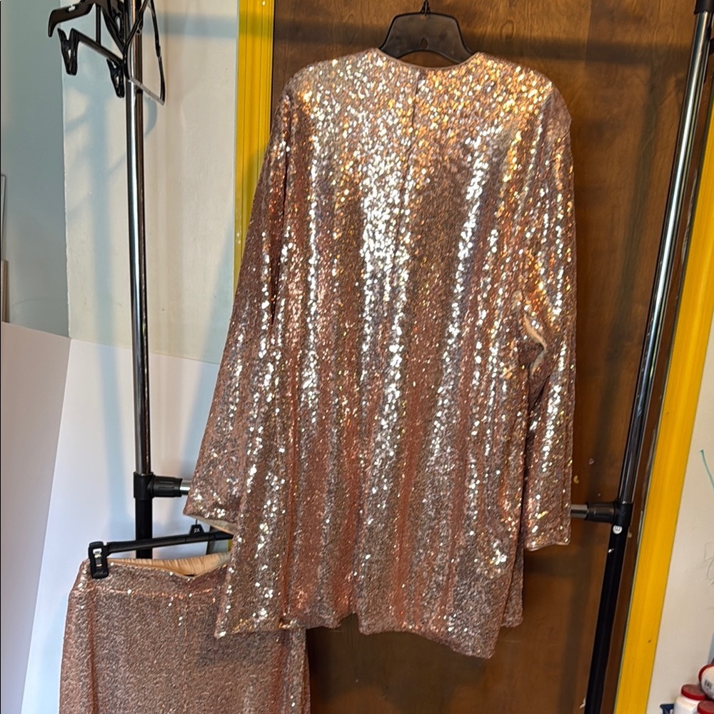 Torrid size 4 (26) Rose Gold Blazer and size 3 Tall (22-24) Pant Sequins Outfit - Picture 5 of 14